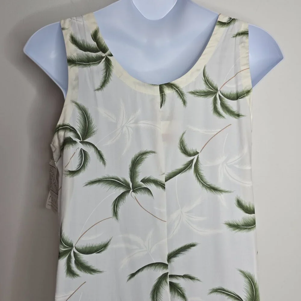 Paradise Found Women's Vintage Hawaiian Dress Rayon Large White‎ Long Sleeveless